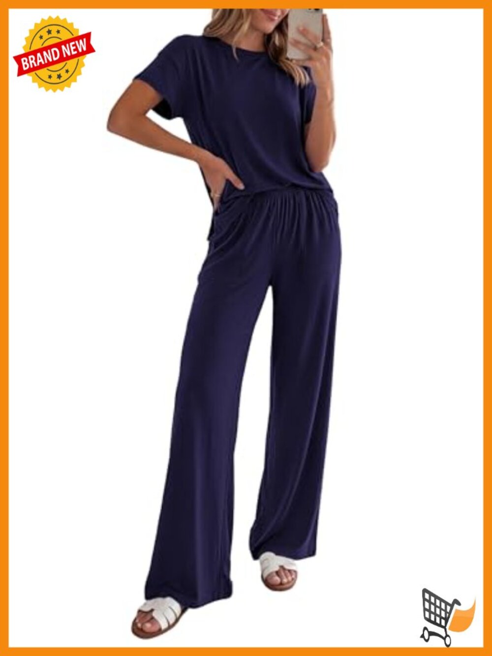 PRETTYGARDEN Women's 2 Piece Lounge Set Short Sleeve Wide Leg Pants